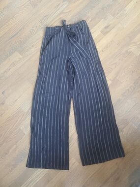 Wilfred Black Pinstripe Wide-Leg Tie-Waist Pants